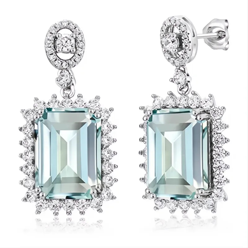 Light Blue Cubic Zirconia Drop Earrings for Women Engagement Wedding Fashion Jewelry