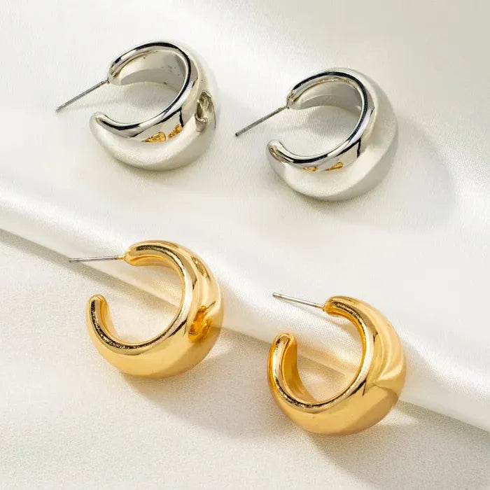 Thick Copper Punk C-Shaped Geometric Drop Hoop Earrings for Women
