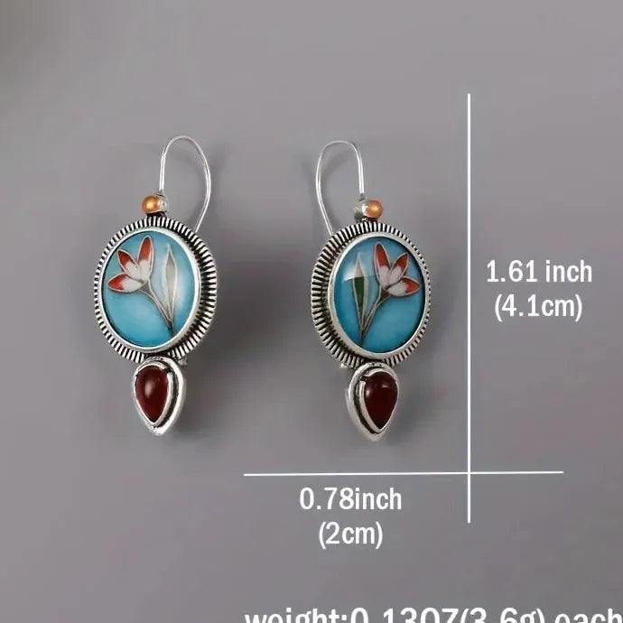 Vintage Ethnic Water Droplet Earrings Purple Stone Zinc Alloy Dangle Jewelry