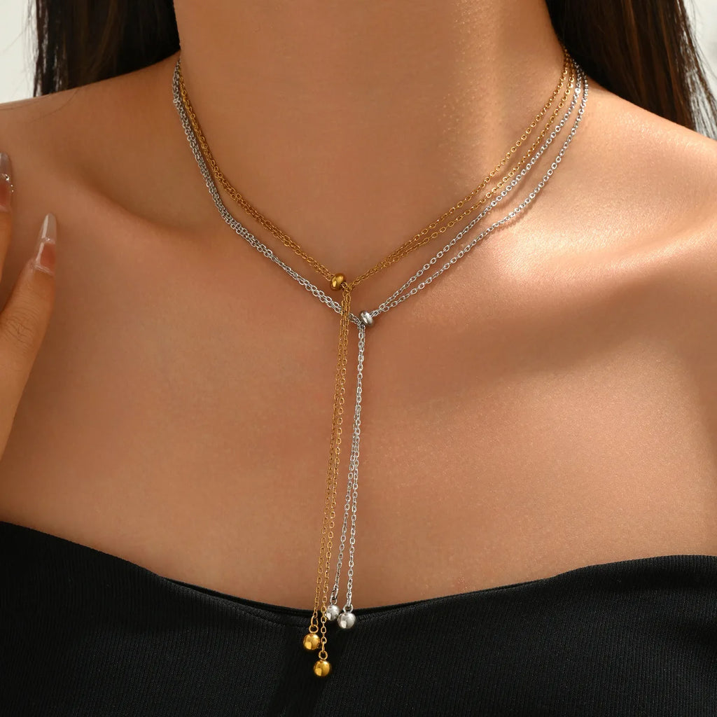 100cm Double Layered Round Ball Pendant Y-Shaped Necklace for Women Jewelry