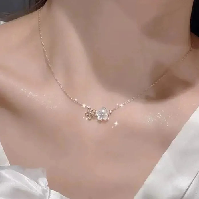 Luxury Shiny Sakura Pendant Women’s Trendy Flower Necklace Jewelry Gift