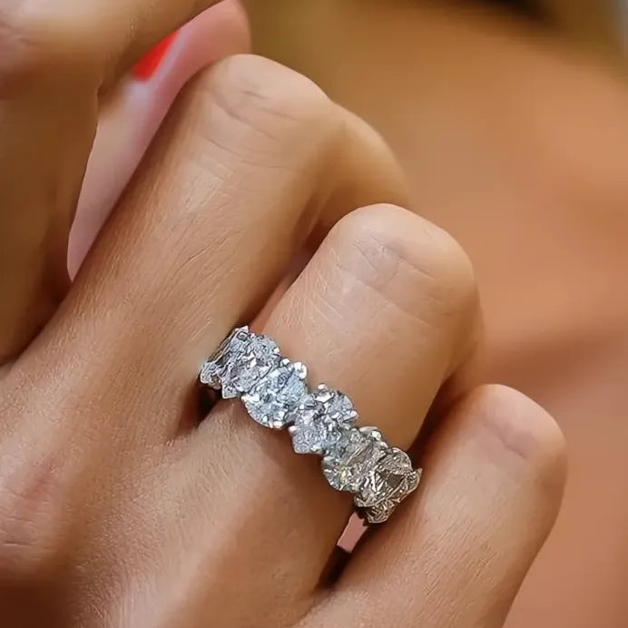 Pear Cubic Zirconia Geometric Wedding Band Ring for Women Engagement