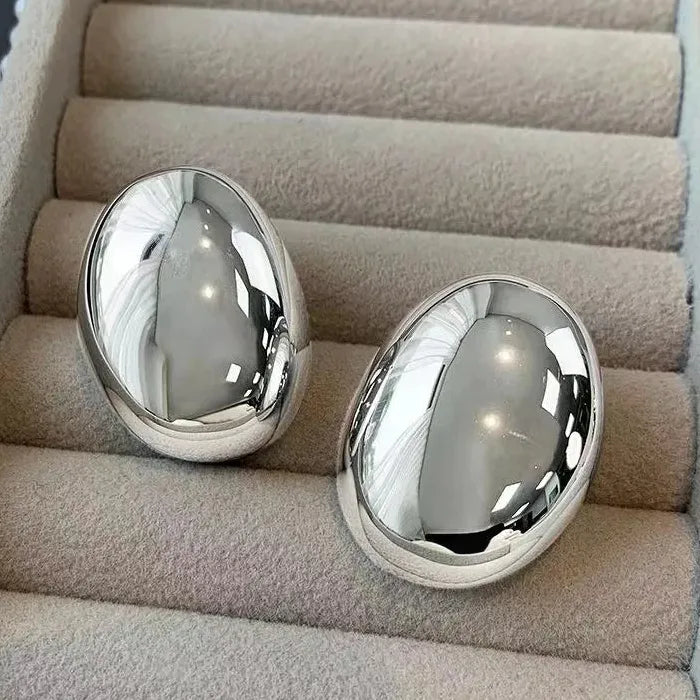 Smooth Elliptical Geometric Zinc Alloy Metal Earrings for Women 2026