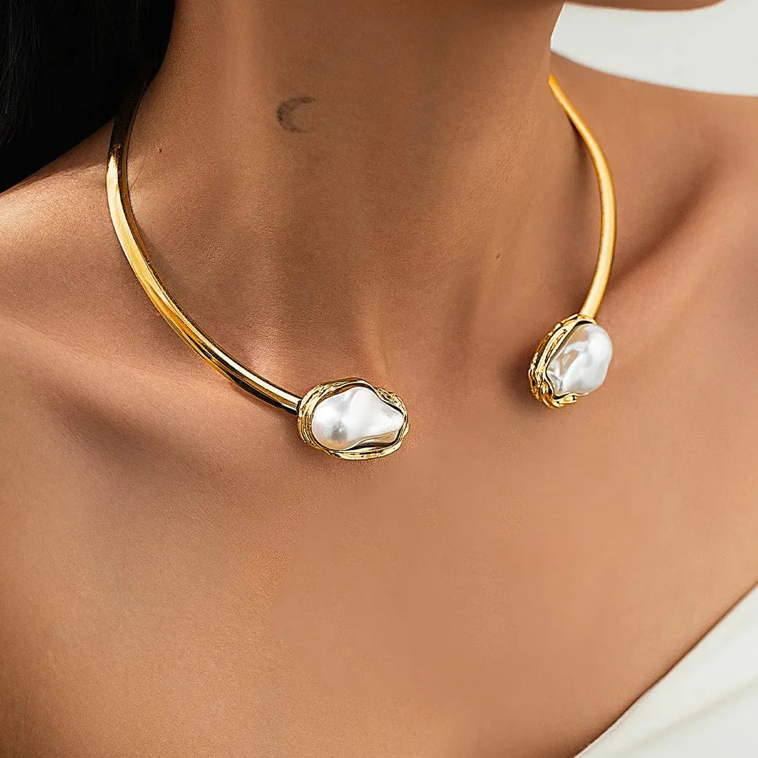 Vintage Baroque Pearl Necklace Bracelet Ring Set Gold Jewelry Gift Elegant
