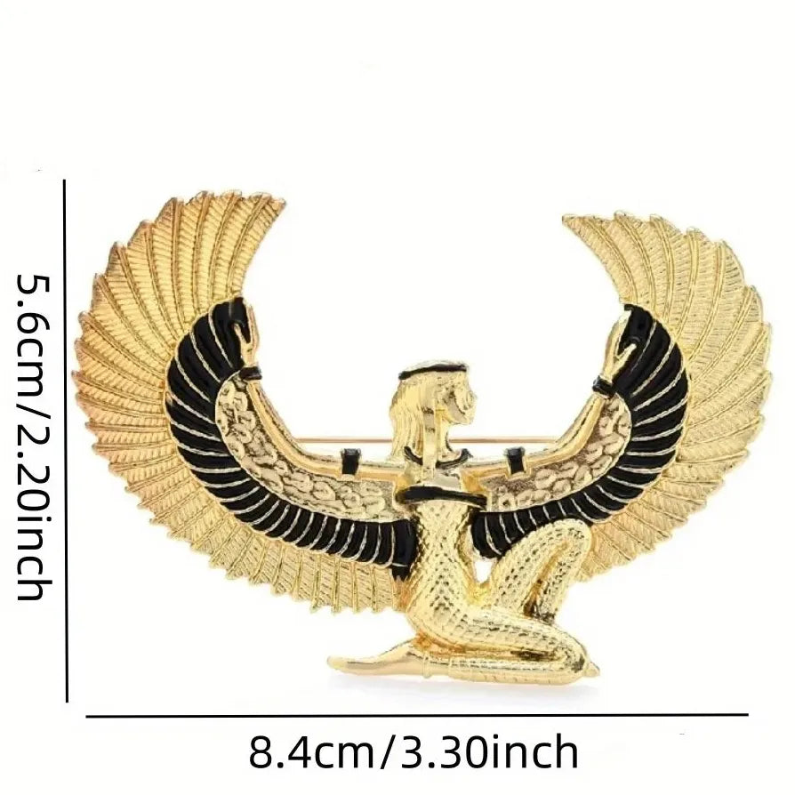 Vintage Ladies Egyptian Goddess Enamel Brooch Retro Eagle Pin Accessory