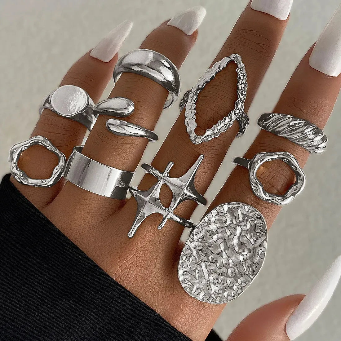 15Pcs Metal Water Droplet Rings Punk Retro Boho Jewelry Gift Set