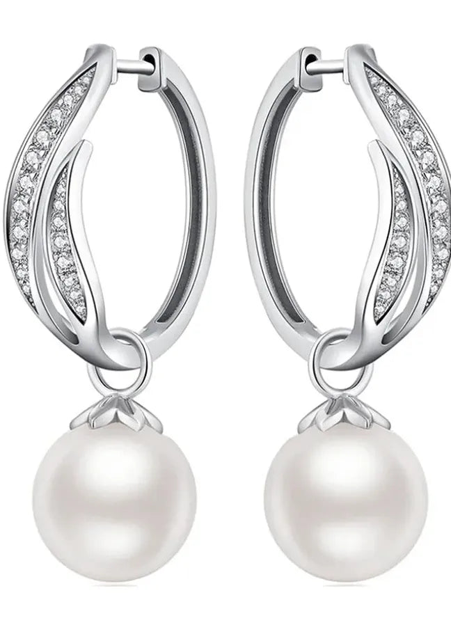 Luxury Simulated Pearl Drop Earrings with Zirconia for Women Wedding Jewelry