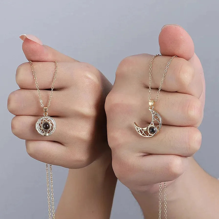 2Pcs Magnetic Couple Necklace Sun Moon Heart I Love You Gift Zinc Alloy