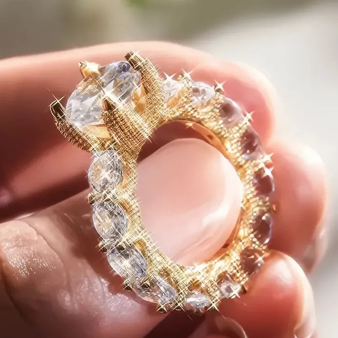 Geometric Women’s Ring Silver Gold Color Cubic Zirconia Wedding Jewelry