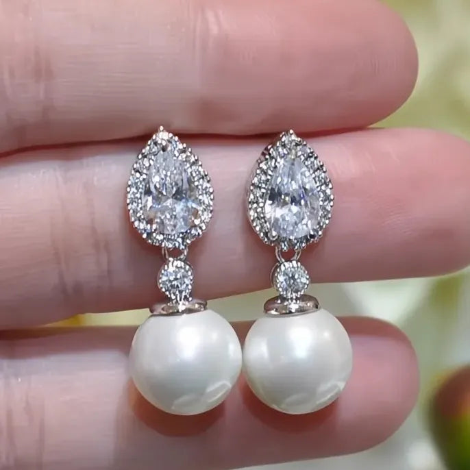 Luxury Bride Pearl Cubic Zirconia Drop Earrings Copper Alloy Jewelry