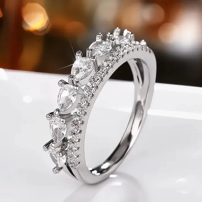Luxury Water Drop CZ Brass Women’s Wedding Engagement Party Ring Geometric Design