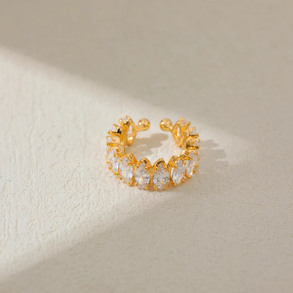 Light Luxury Horse Eyes Crystal Opening Ring Hypoallergenic 18K Gold Zircon Wedding Ring