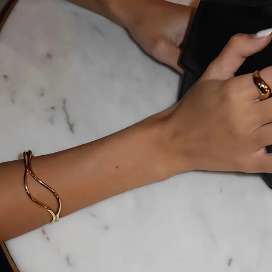 18k Gold Plated Stainless Steel Adjustable Geometric Cuff Bracelet Bangle