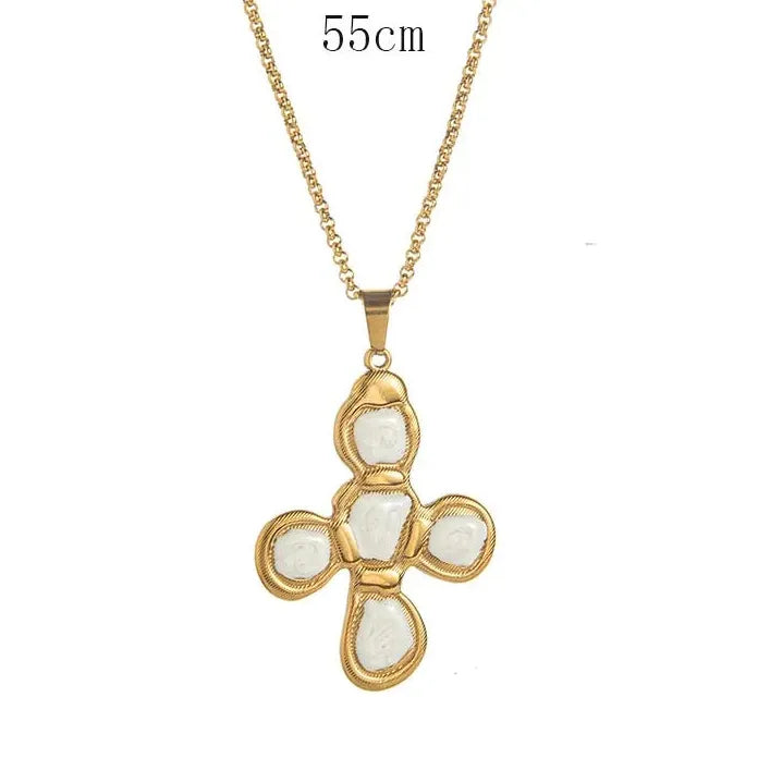 Stainless Steel Cross Pendant Necklace Men Women Colorful Stone Punk Hiphop Jewelry