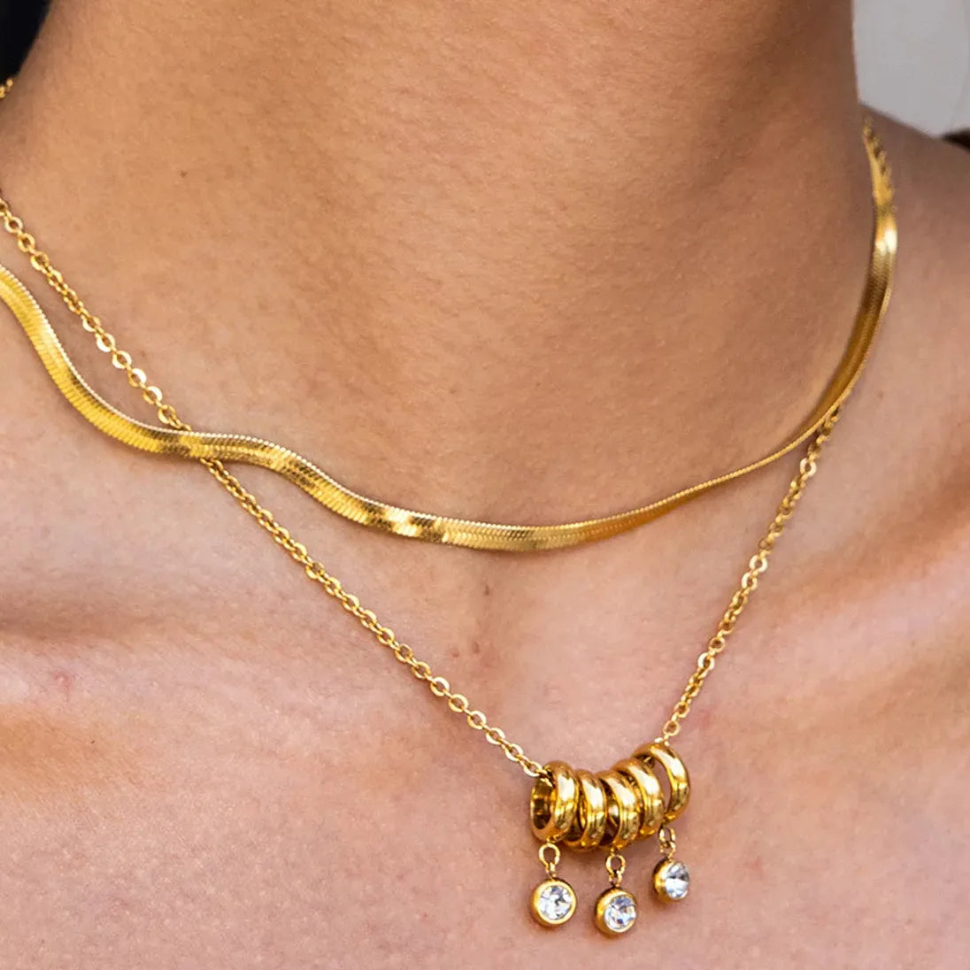 18k Gold Plated Stainless Steel CZ Multi Tiny Ring Necklace Choker 2026 Jewelry