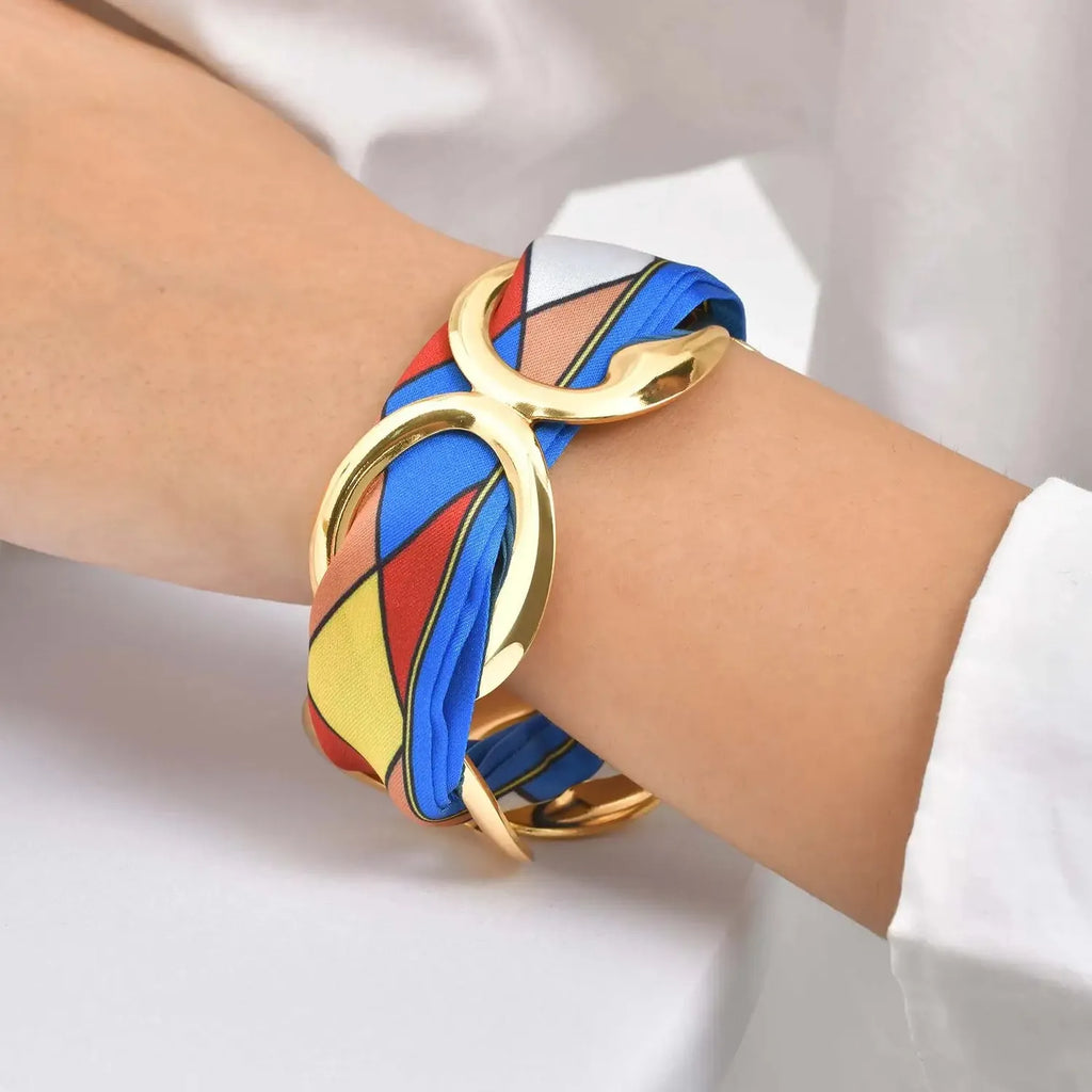 Luxury Stainless Steel Silk Scarf Cuff Bracelet for Women Vintage Gift