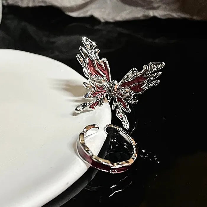 Gothic Butterfly Ring with Red Drop Glaze for Women Men Party Gift