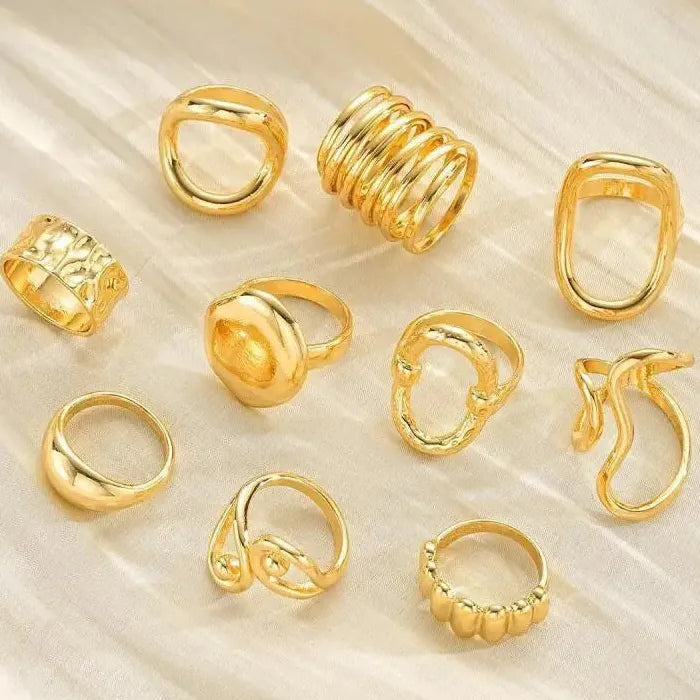 10Pcs Geometric Rings Set for Men Women Punk Hiphop Gold Silver Jewelry