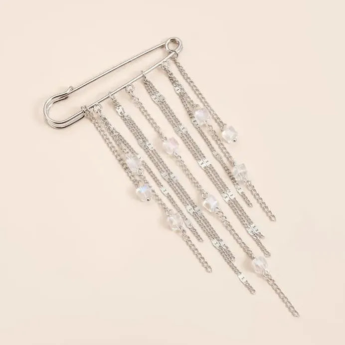 Geometric Square Crystal Tassel Brooch Zinc Alloy Pin for Women Men