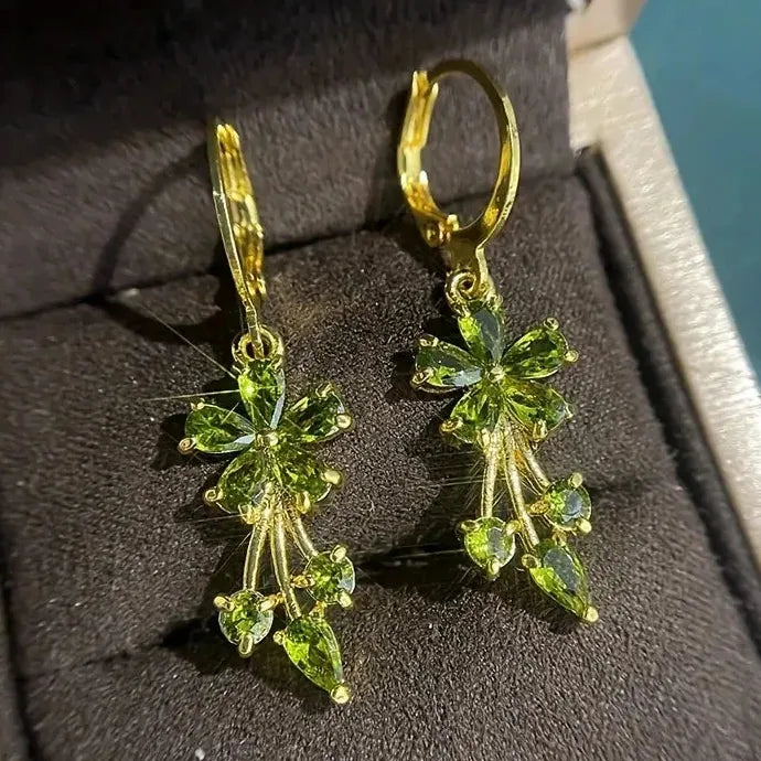 Luxury Gold Flower Drop Earrings Women Multicolor Cubic Zirconia Zinc Alloy