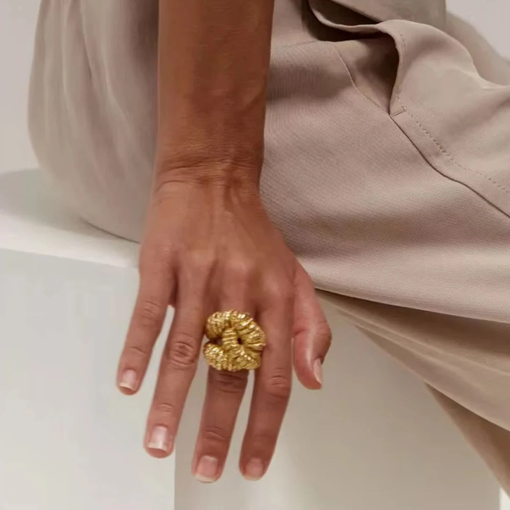 18k Gold Plated Punk Geometric Lava Textured Knuckle Ring for Women Girls