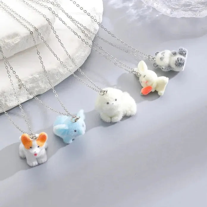 Adjustable Resin Animal Pendant Necklace for Women Panda Dog Elephant Rabbit Gift