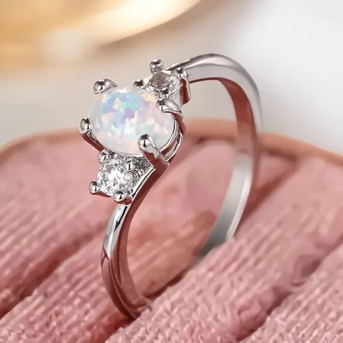 Elegant Imitation Opal Women’s Ring with CZ – Simple Party Jewelry
