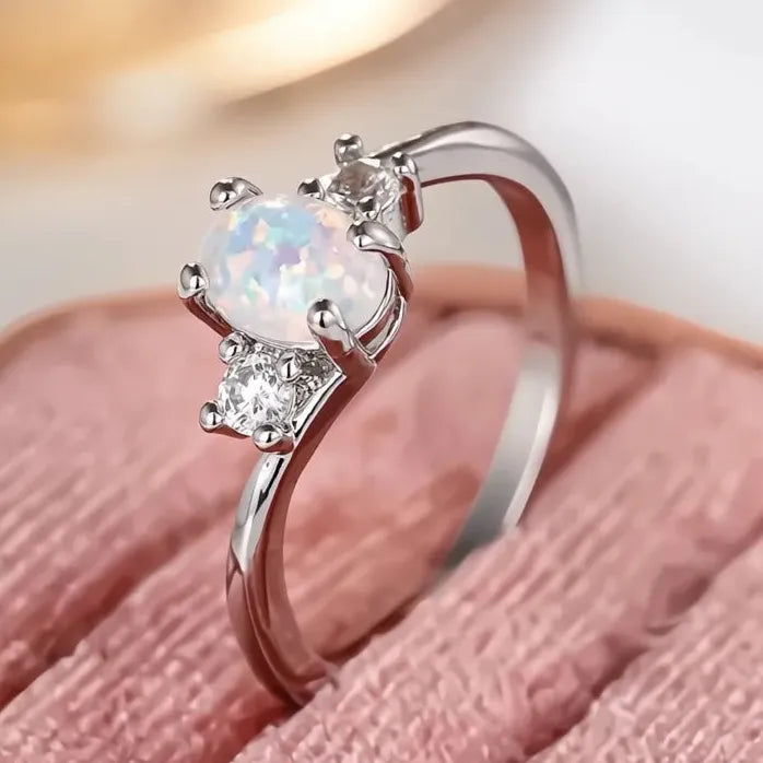Elegant Oval Opal Engagement Wedding Ring Silver Color Classic Jewelry