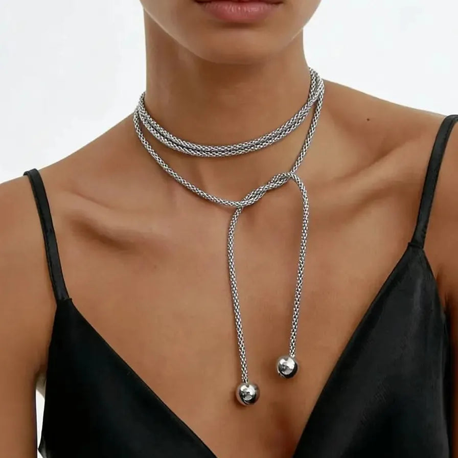 Stainless Steel Punk Geometric Round Ball Pendant Necklace Adjustable Unisex Jewelry