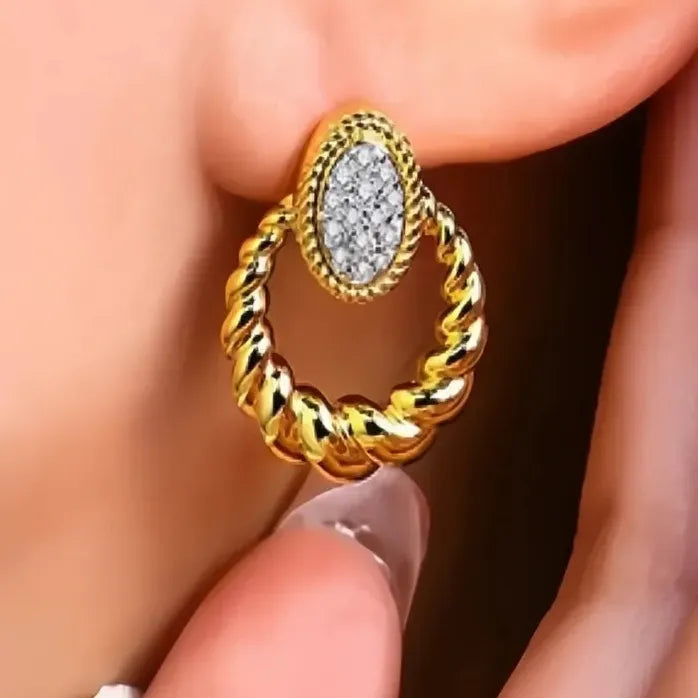 Twisted Circle Drop Earrings for Women Gold Color Copper Alloy CZ Jewelry