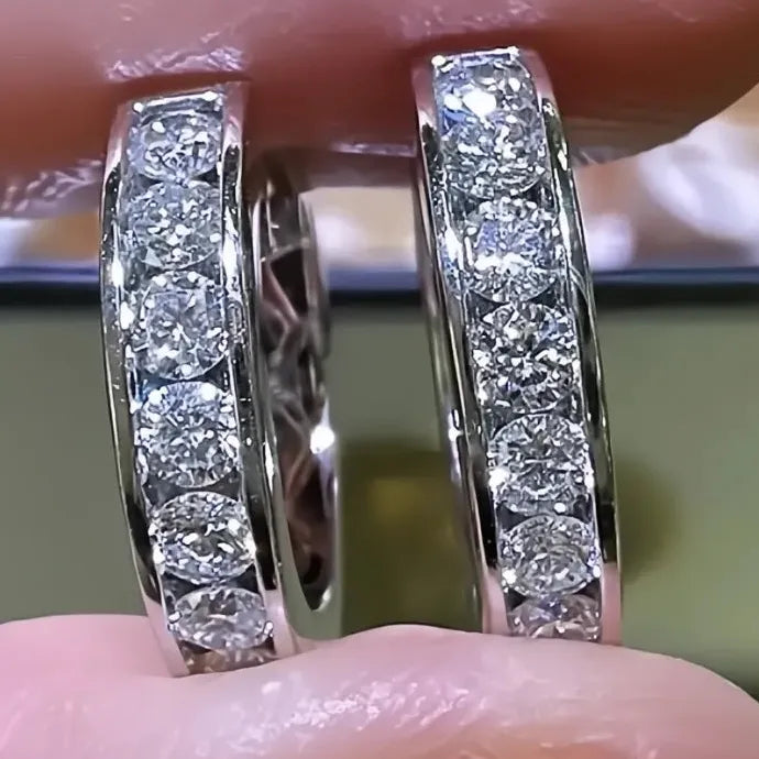 Sparkling Round CZ Copper Alloy Hoop Earrings Geometric Design for Women