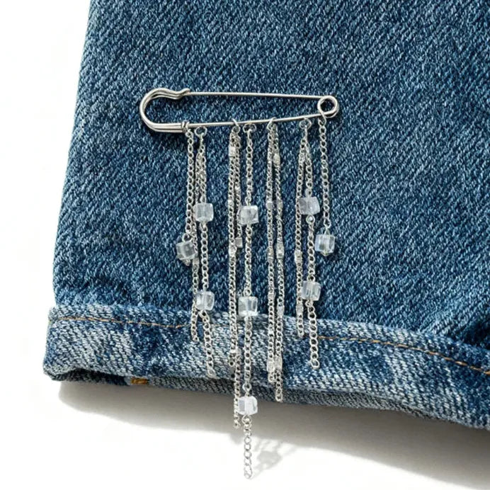 Geometric Square Crystal Tassel Brooch Zinc Alloy Pin for Women Men