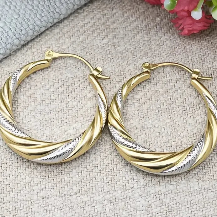Two-Tone Geometric Metal Hoop Earrings for Women Wedding Party Gift