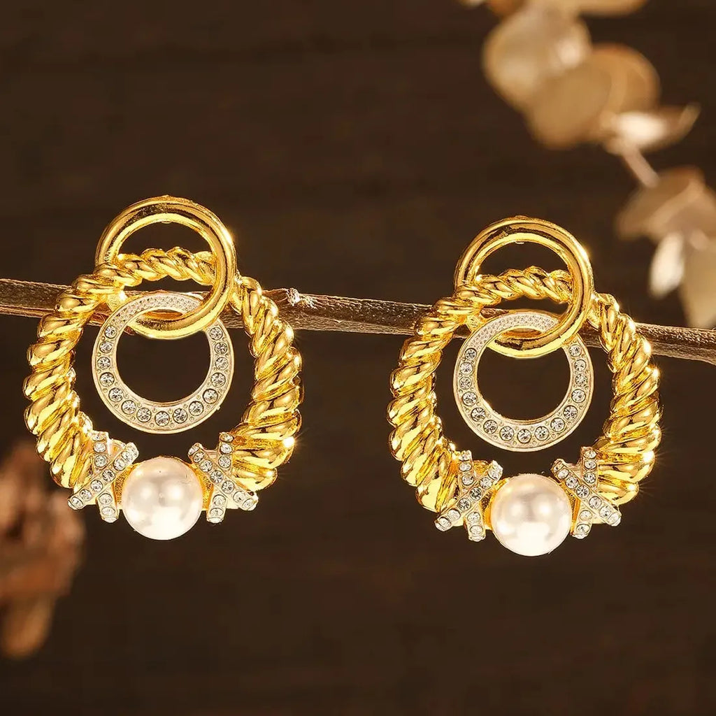 Twisted Thread Circle Drop Earrings Gold Metal Zinc Alloy Women's Jewelry