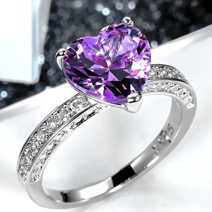 Luxury Women’s Heart Solitaire Engagement Ring AAA Pink Cubic Zirconia Brass Wedding Band Gift