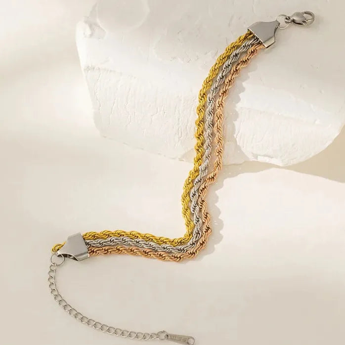 Stainless Steel Heart Beaded Pendant Bracelet for Women Gold Love Jewelry