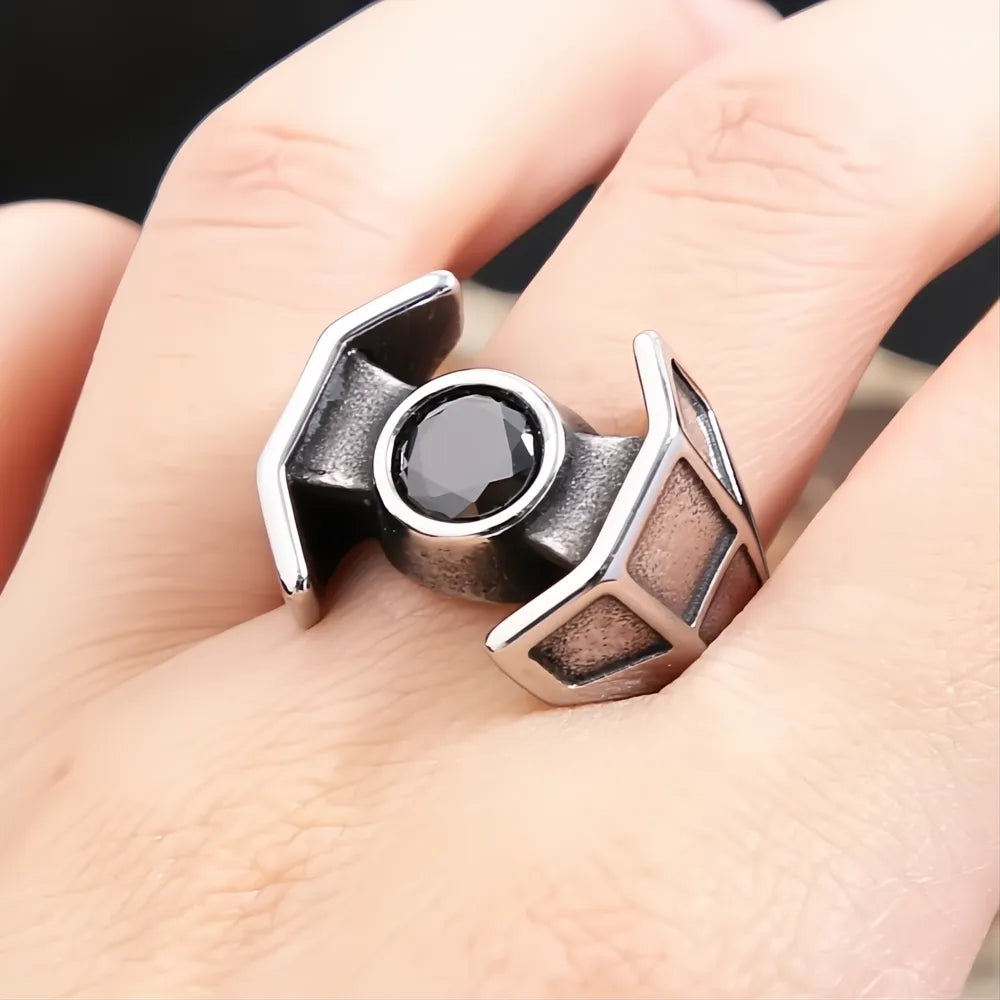 1️⃣ Black Stone Ring Stainless Steel Viking Punk Biker Ring for Men Women