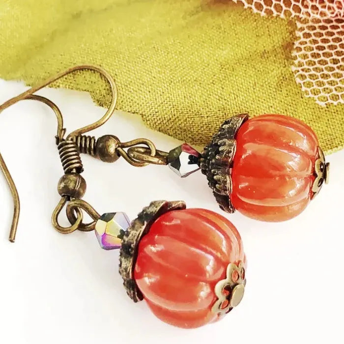 Vintage Red Pumpkin Zinc Alloy Drop Earrings Halloween Christmas Gift for Women