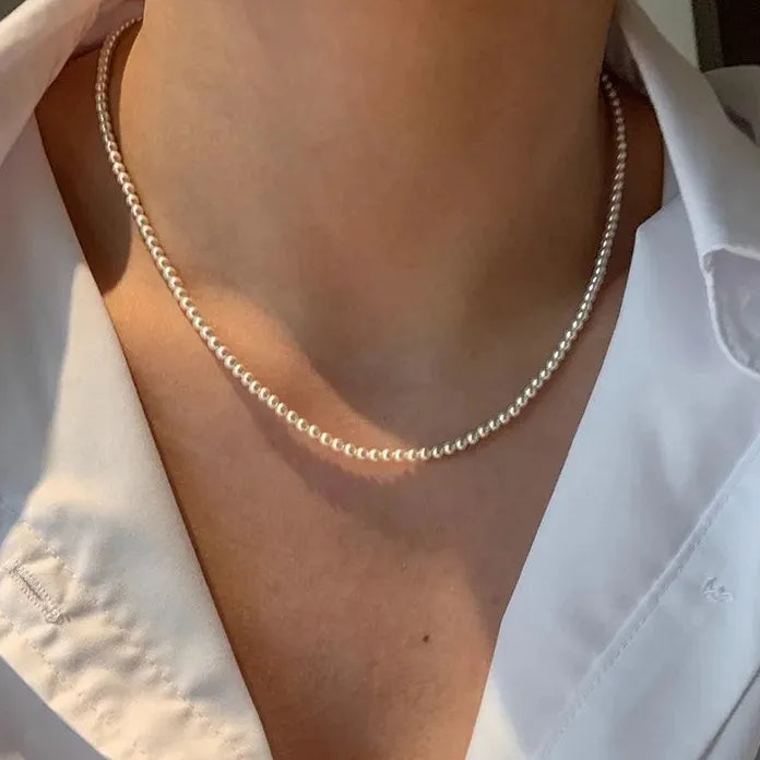 2026 Fine Round Glass Pearl Necklace with Zinc Alloy Thin Clavicle Chain