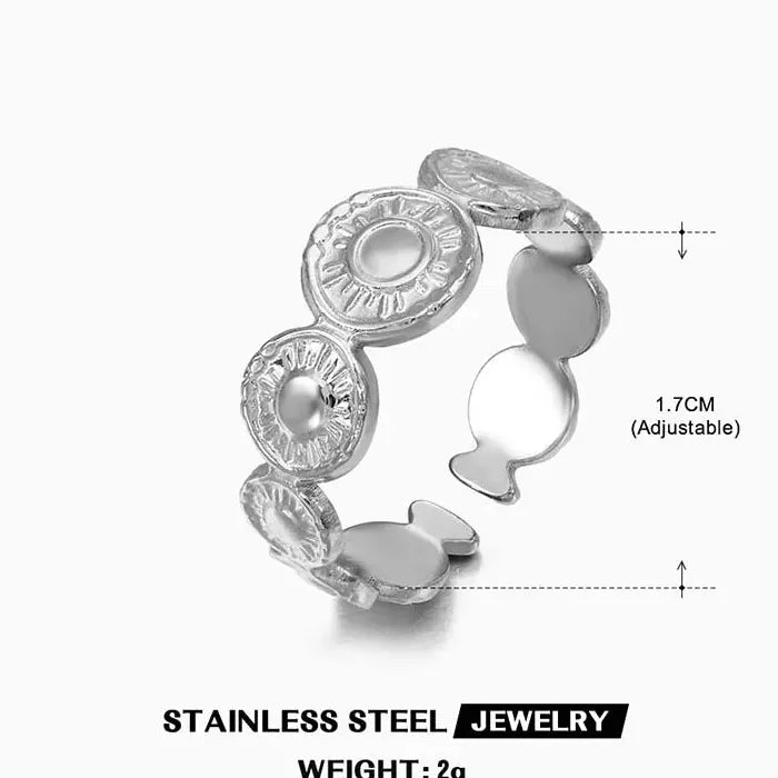 Adjustable Geometric Stainless Steel Open Ring for Men and Women Gold Vintage Jewelry