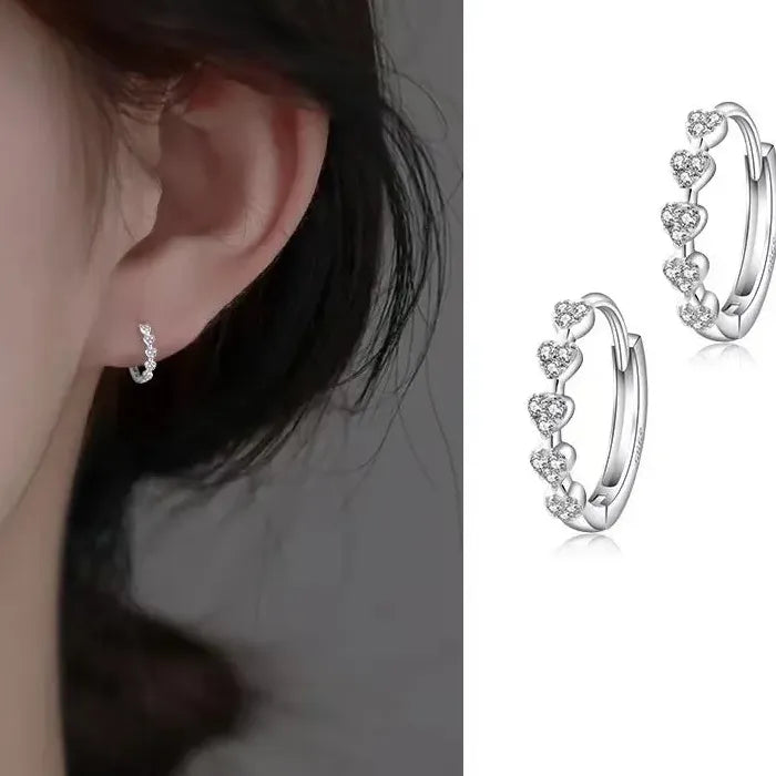 Silver Heart Hoop Earrings with Zircon for Women Wedding Jewelry