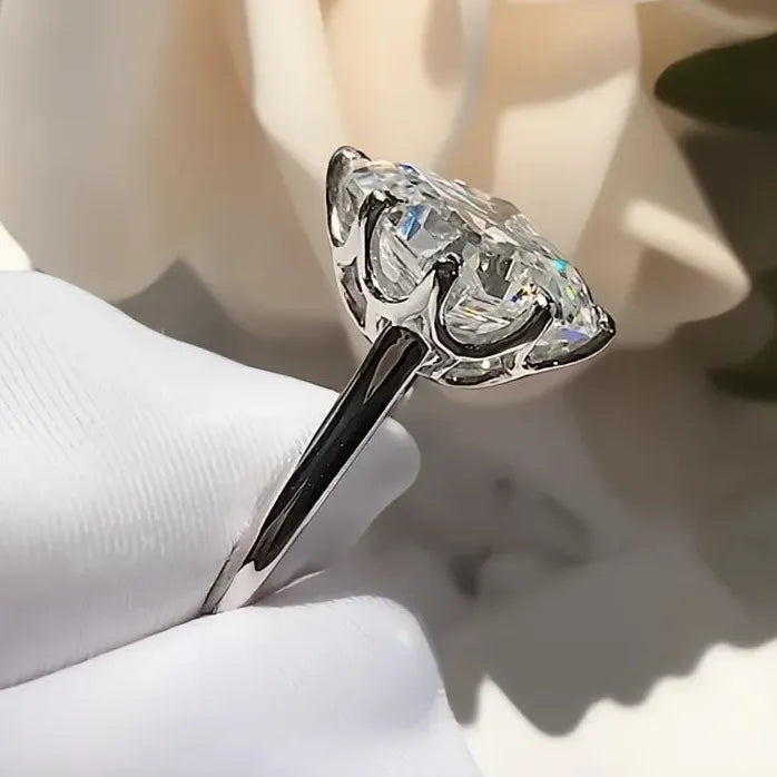 Square Cubic Zirconia Crystal Wedding Engagement Ring for Women Silver Tone