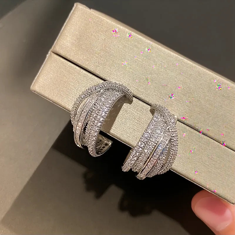 Novel Brilliant Cubic Zirconia Hoop Earrings for Women, Luxury Wedding Jewelry Gift