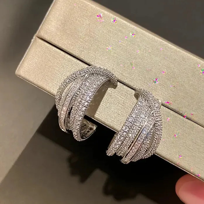 Geometric Cubic Zirconia Hoop Earrings Copper Alloy Wedding Gift