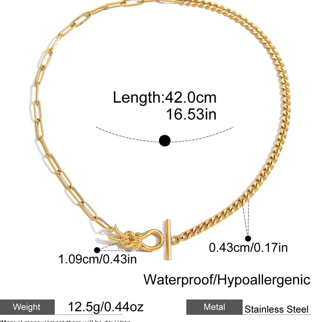 18k Gold Plated Stainless Steel Knot Necklace Waterproof Snake Chain Jewelry