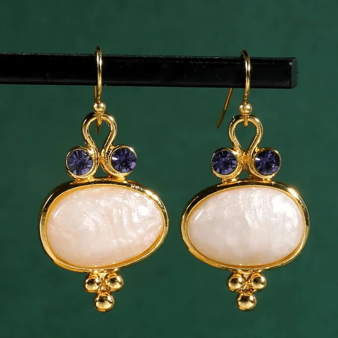 Vintage Boho Oval Cut Gemstone Drop Earrings for Women Girls Zinc Alloy