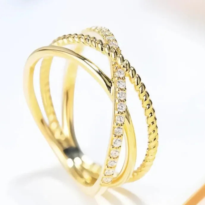 Women’s Geometric Wedding Ring Gold Color Brass Cubic Zirconia Jewelry