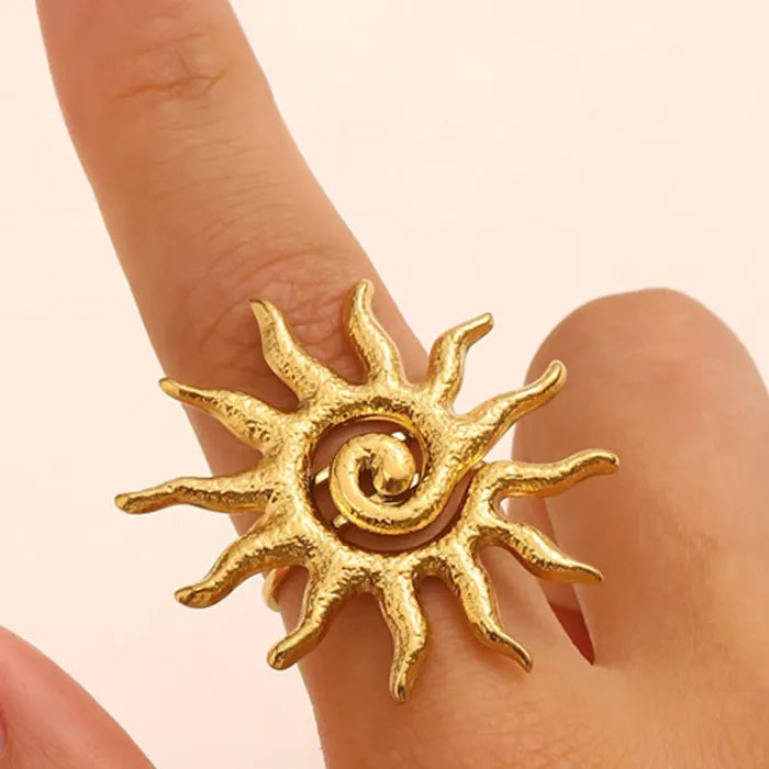 Adjustable Sunflower Stainless Steel Ring for Women Vintage Statement Jewelry Gift