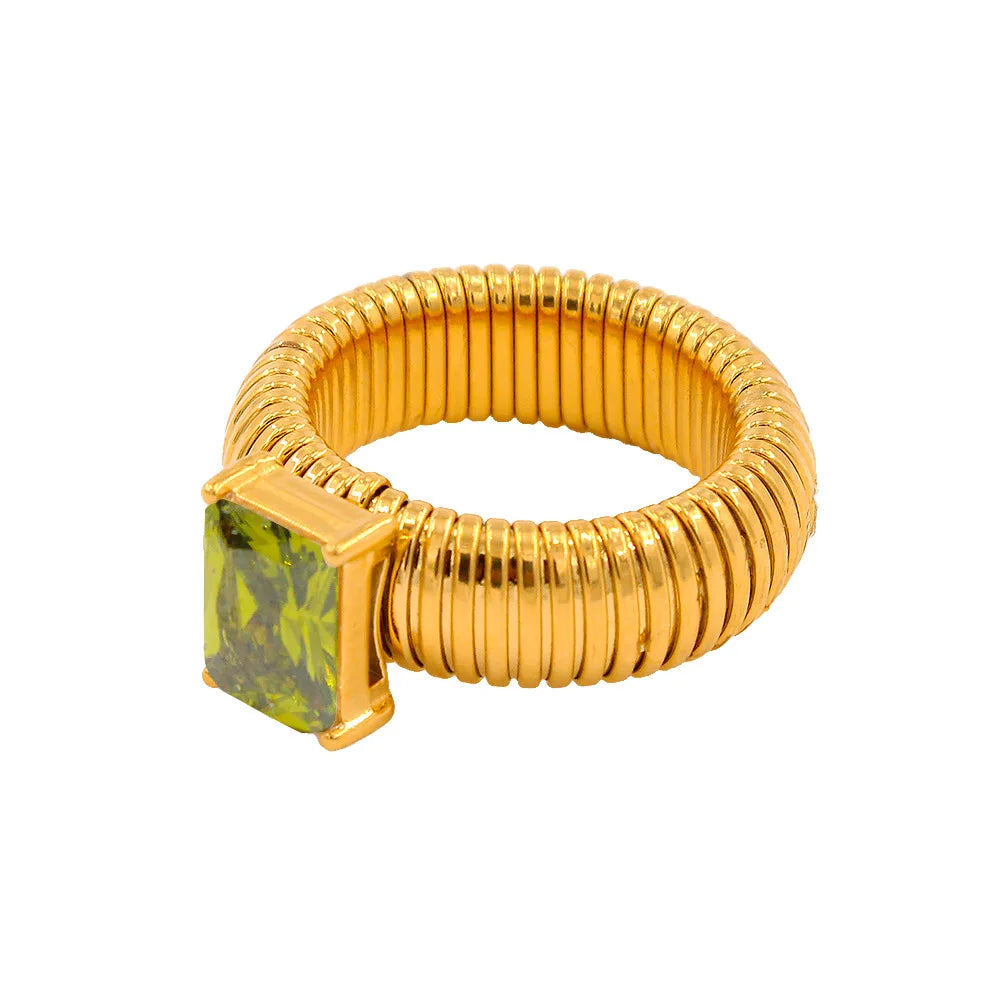 18K Gold Plated Stainless Steel CZ Geometric Twist Chunky Wedding Ring