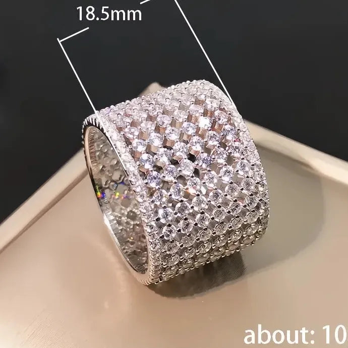 Wide Cubic Zirconia Geometric Brass Wedding Bands for Women Luxury Rings